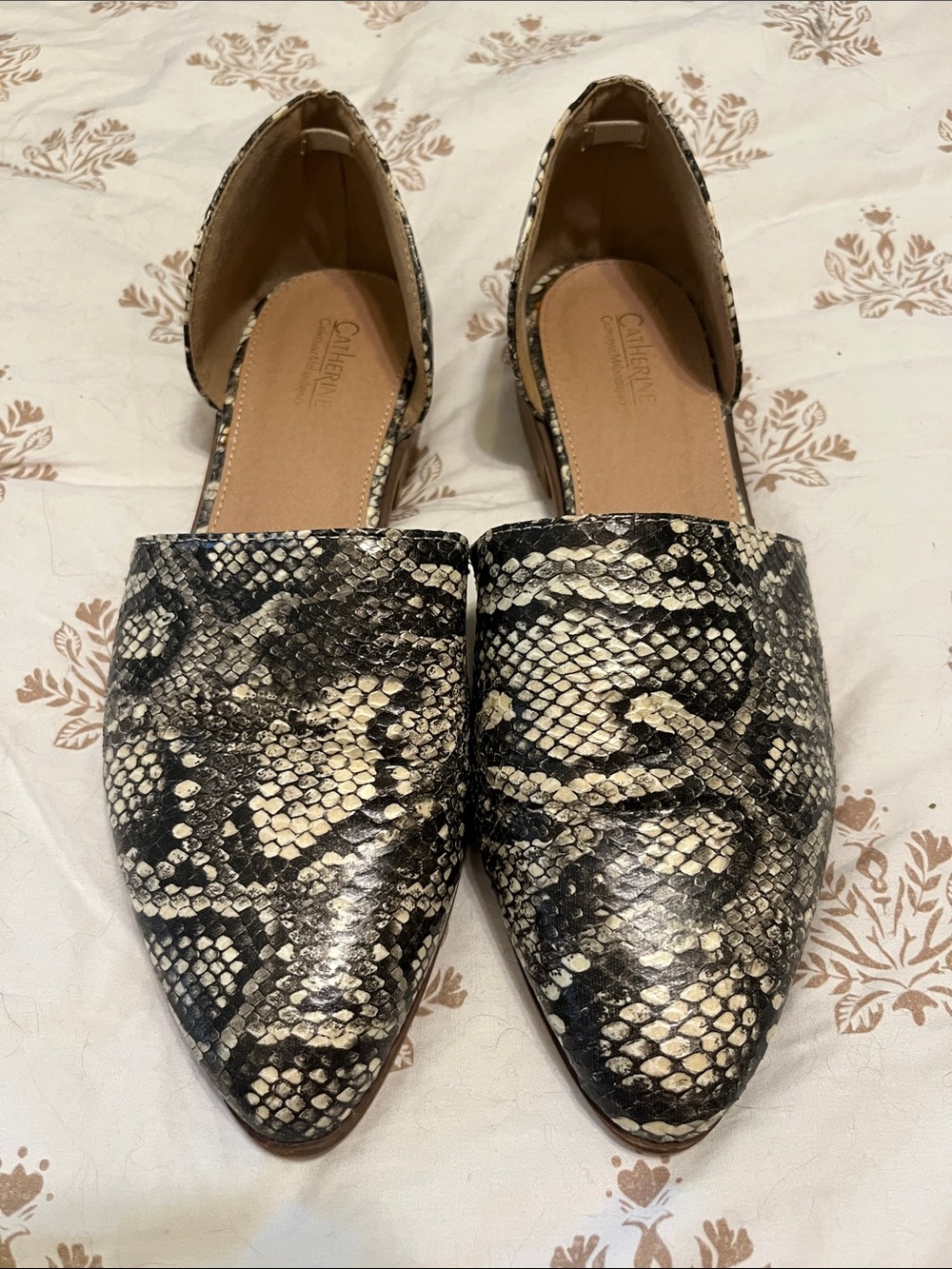 Sam Edelman Snakeskin-Print D'Orsay Flats in Black and Cream